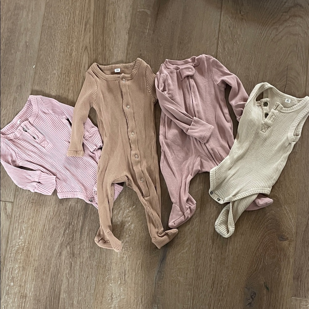 Set of Ribbed Baby Onesies in Pink, Tan, and Cream